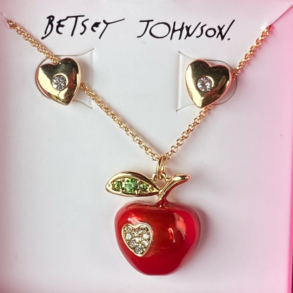 New Betsey Johnson BACK TO SCHOOL APPLE SET RED - Picture 10 of 12